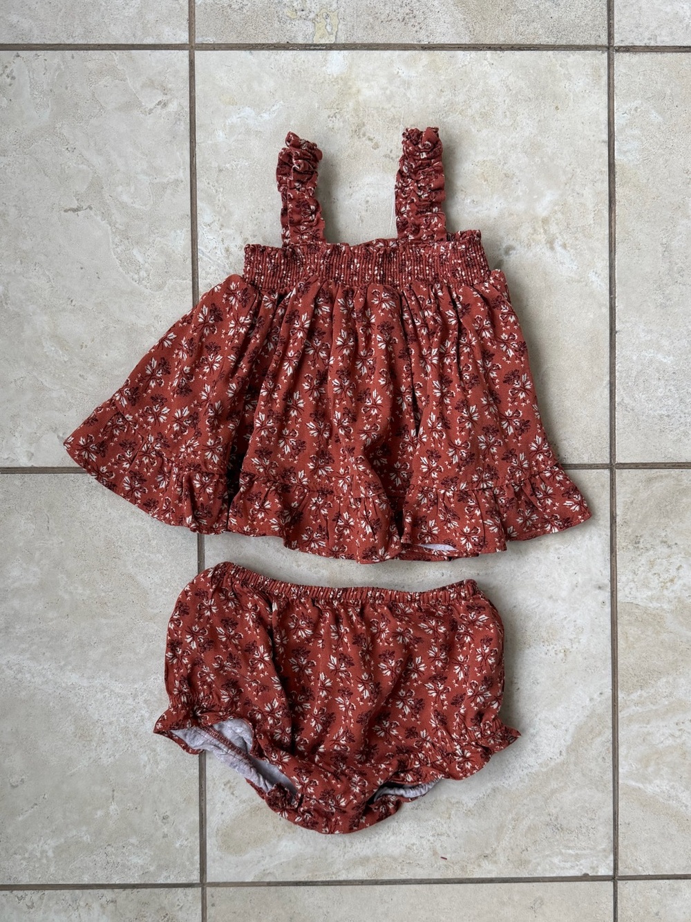 Rylee + Cru Rust Floral Ruffled Tank & Bloomers Set